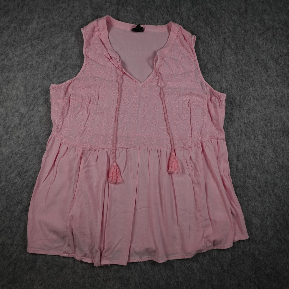 Torrid Top Women 2X Pink Sleeveless Embroidered Tassel Peplum V Neck Romantic
